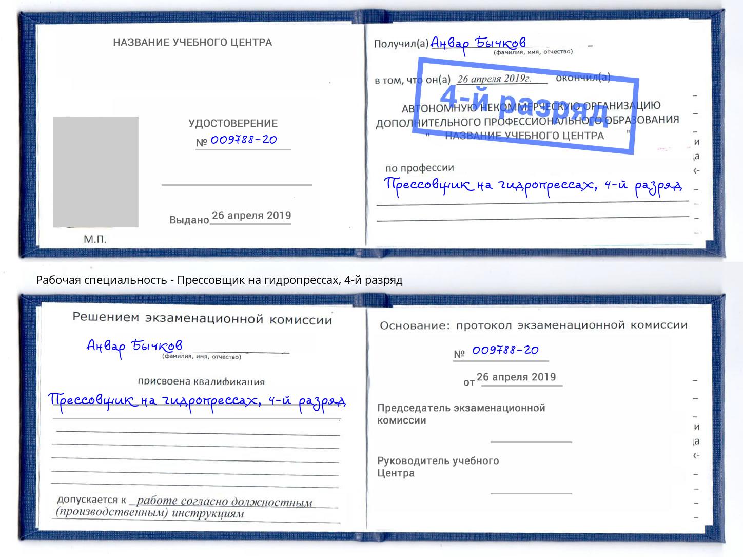 корочка 4-й разряд Прессовщик на гидропрессах Канск