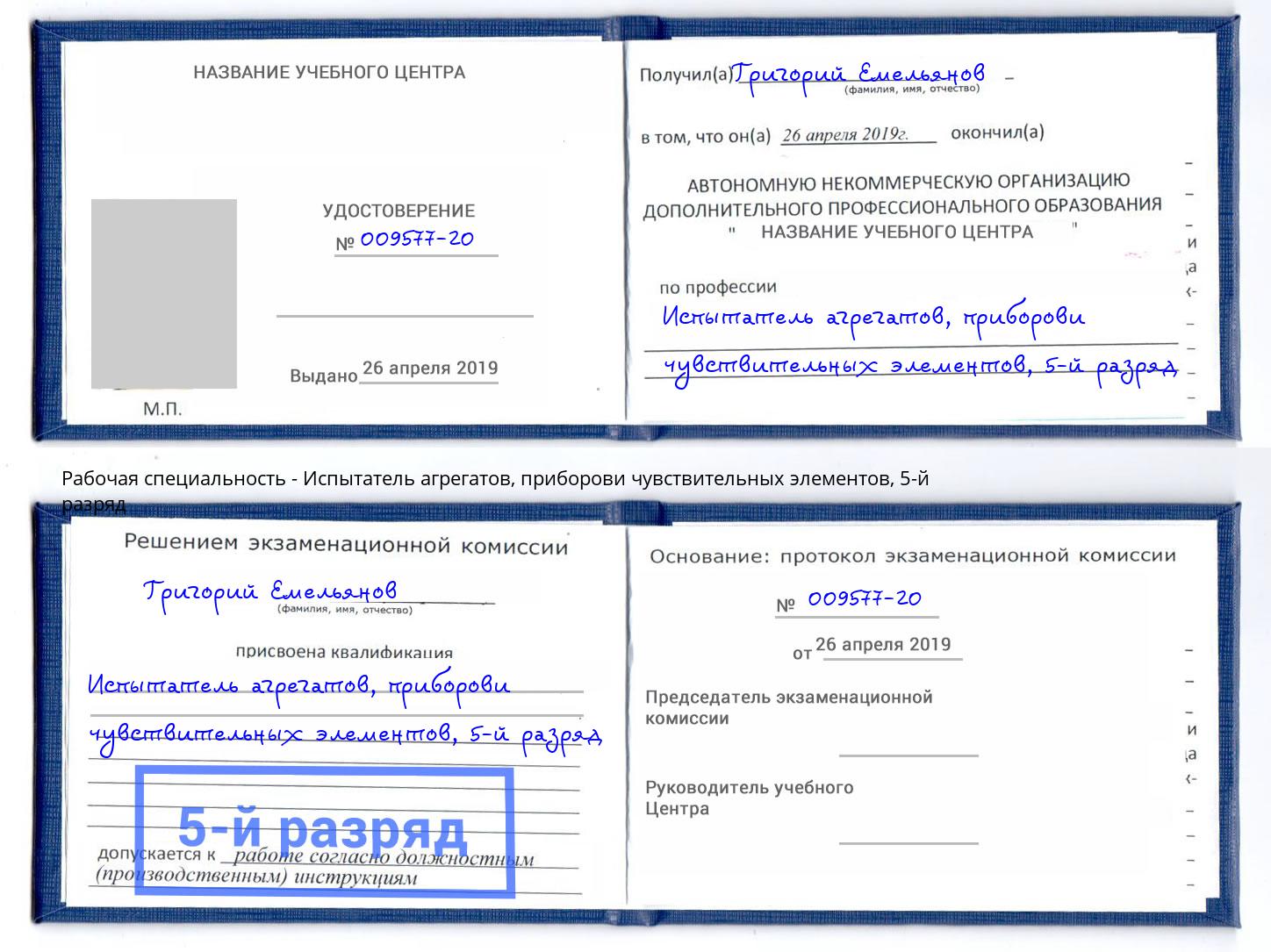 корочка 5-й разряд Испытатель агрегатов, приборови чувствительных элементов Канск