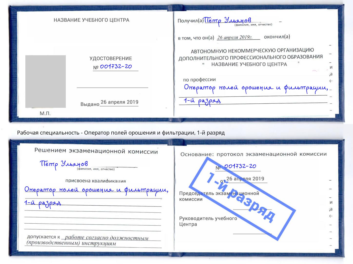 корочка 1-й разряд Оператор полей орошения и фильтрации Канск