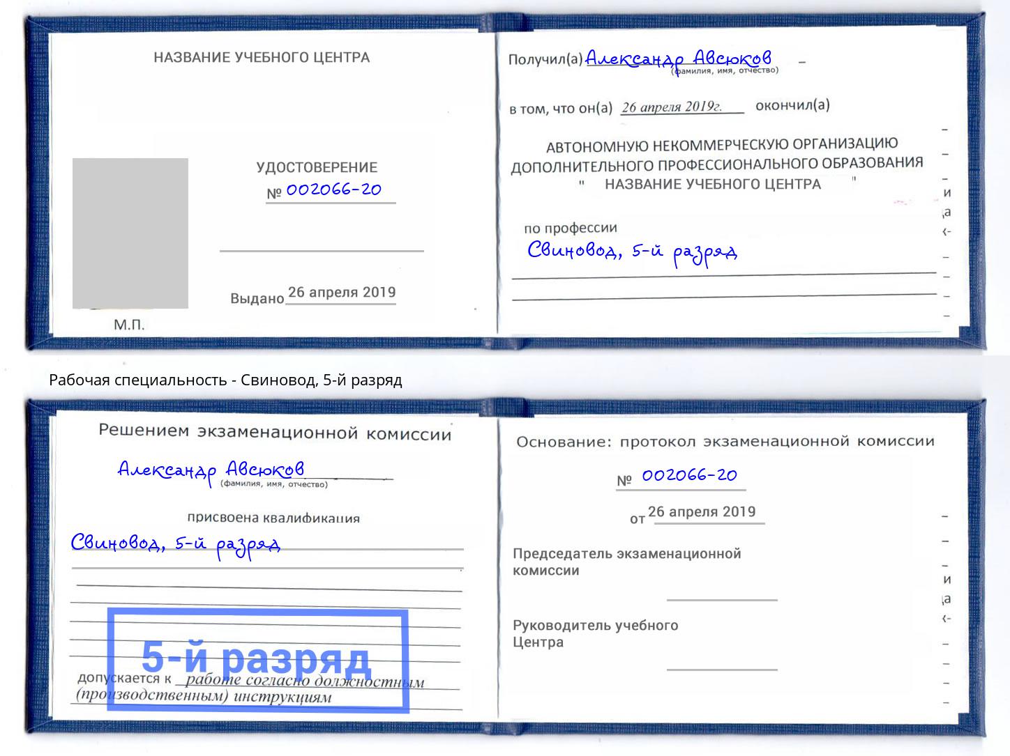 корочка 5-й разряд Свиновод Канск