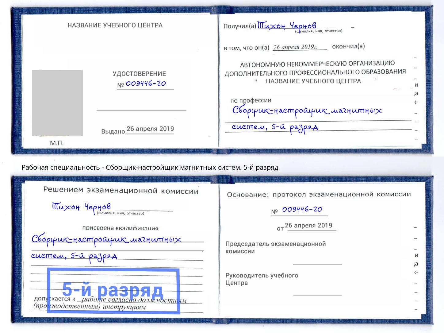 корочка 5-й разряд Сборщик-настройщик магнитных систем Канск