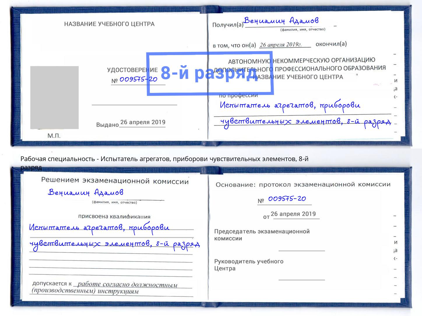 корочка 8-й разряд Испытатель агрегатов, приборови чувствительных элементов Канск